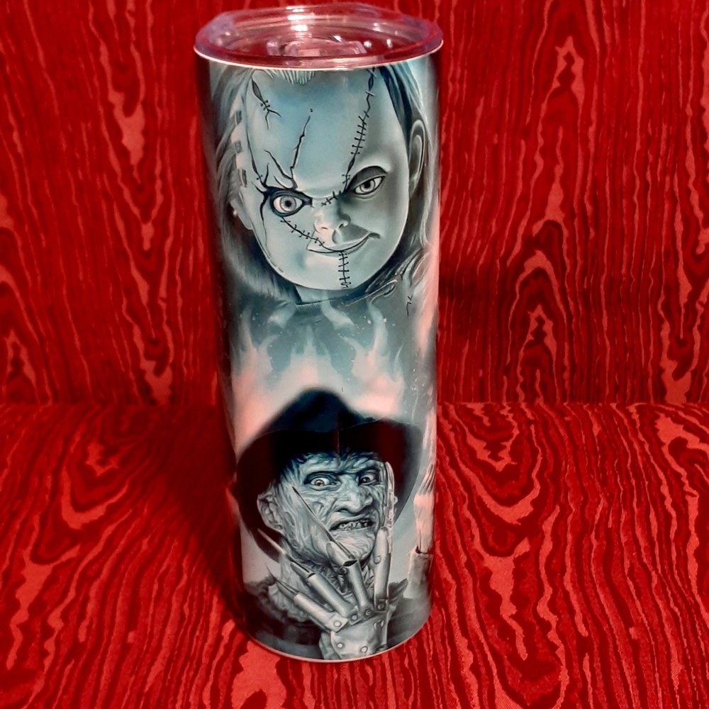 Faces Of Bad Boys HORROR MOVIES 20oz Glow In The Dark Skinny Tumbler Customize